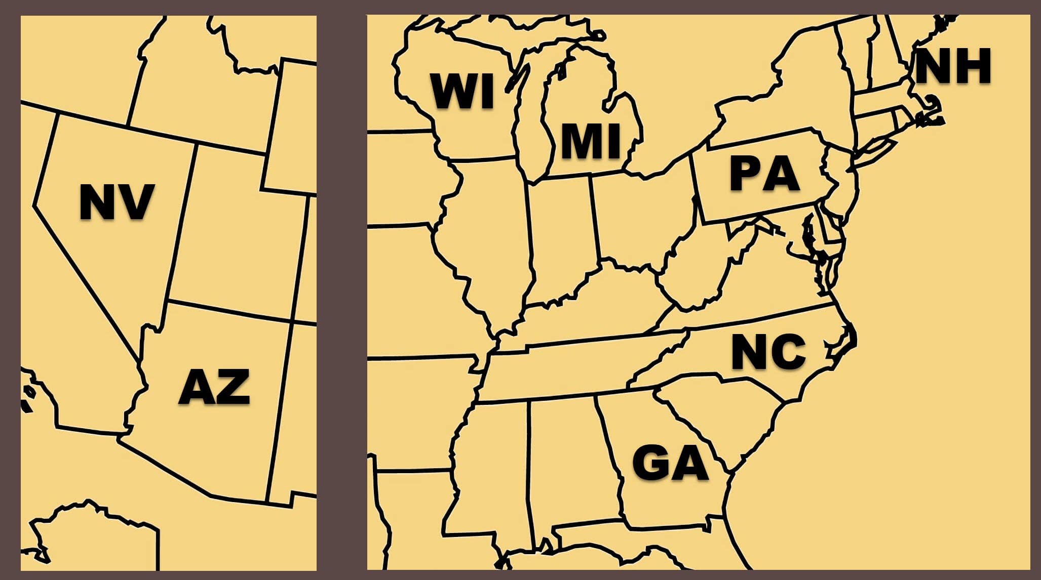 Sectioned USA states – brown fill